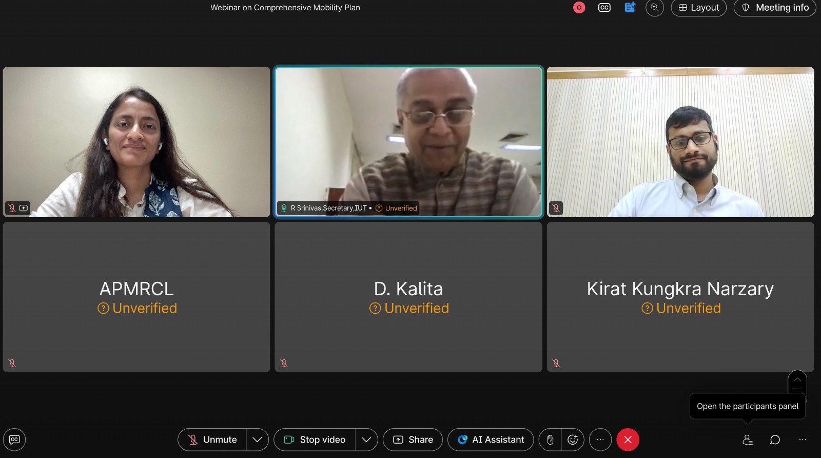 Ms Varsha attended Webinar on Comprehensive Mobility Plan